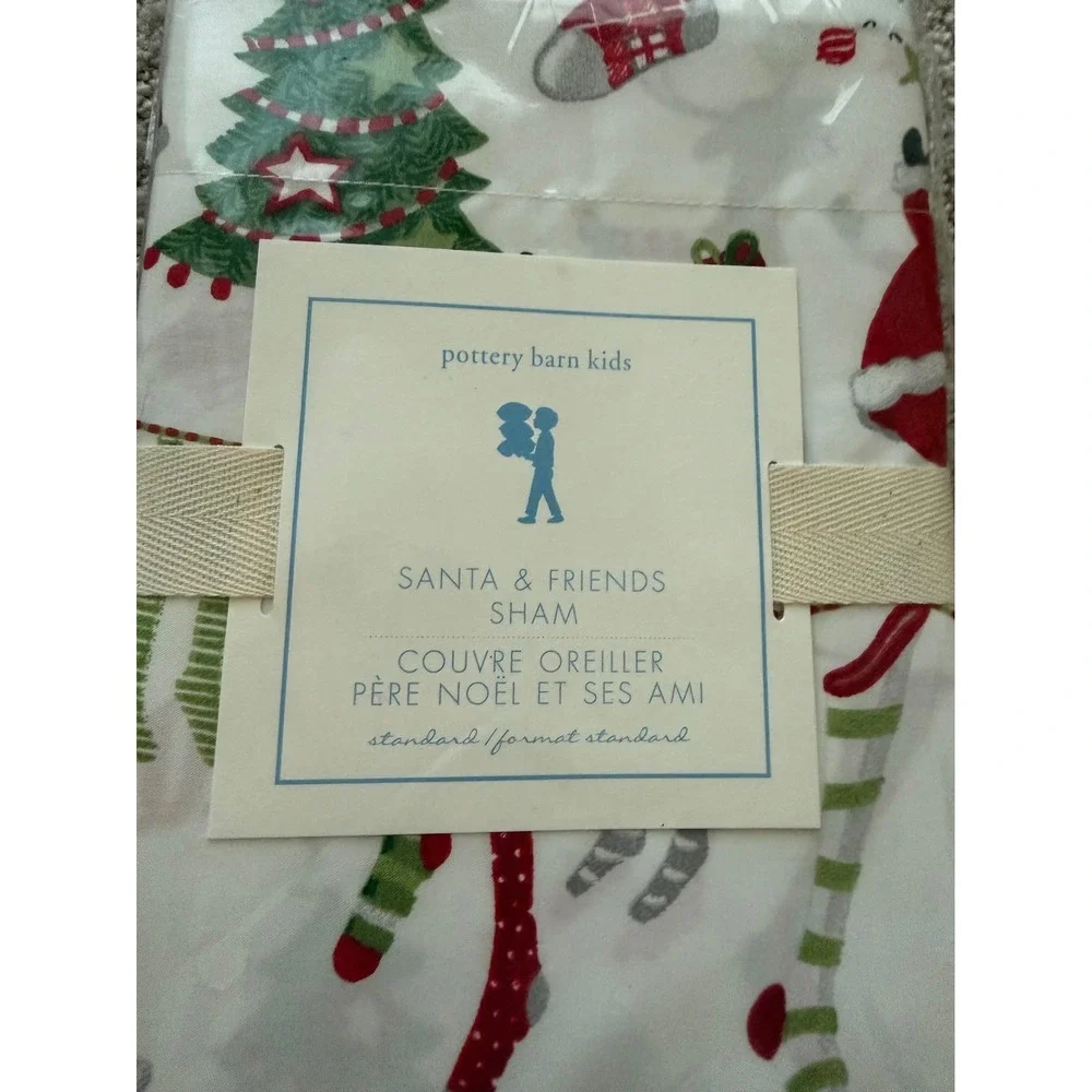 Pottery Barn Kids Duvet Set Kids Twin White NWT Santa & Friends Christmas Cotton